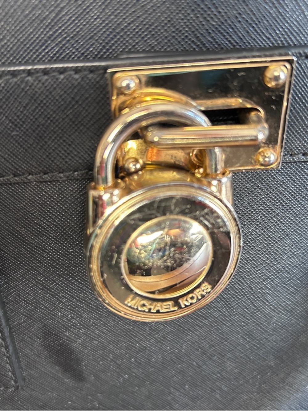 Michael Kors Hamilton Satchel Black Leather | Gold Lock | - Picture 12 of 16